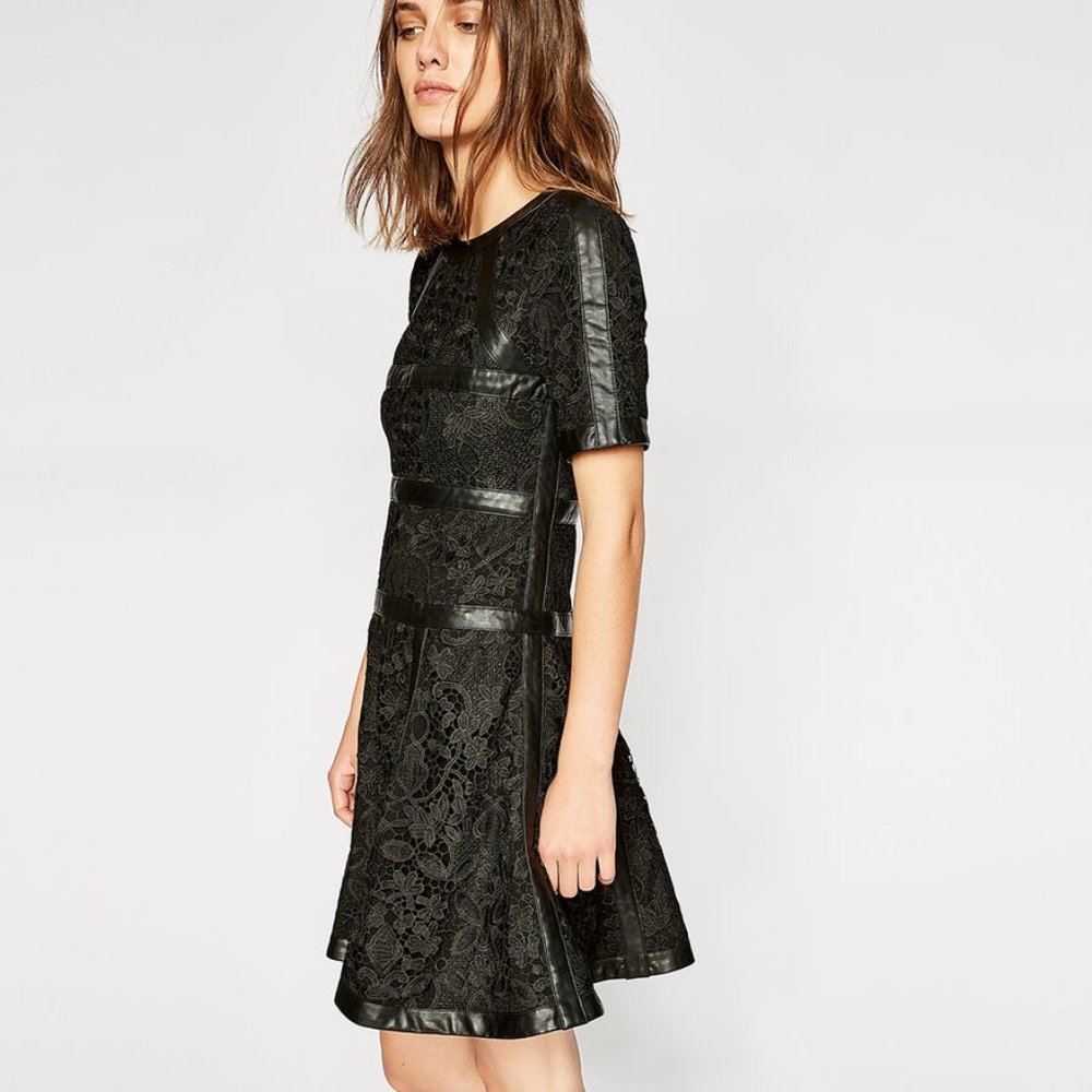 The Kooples Black Leather and Lace Dress - Size 38 / 6